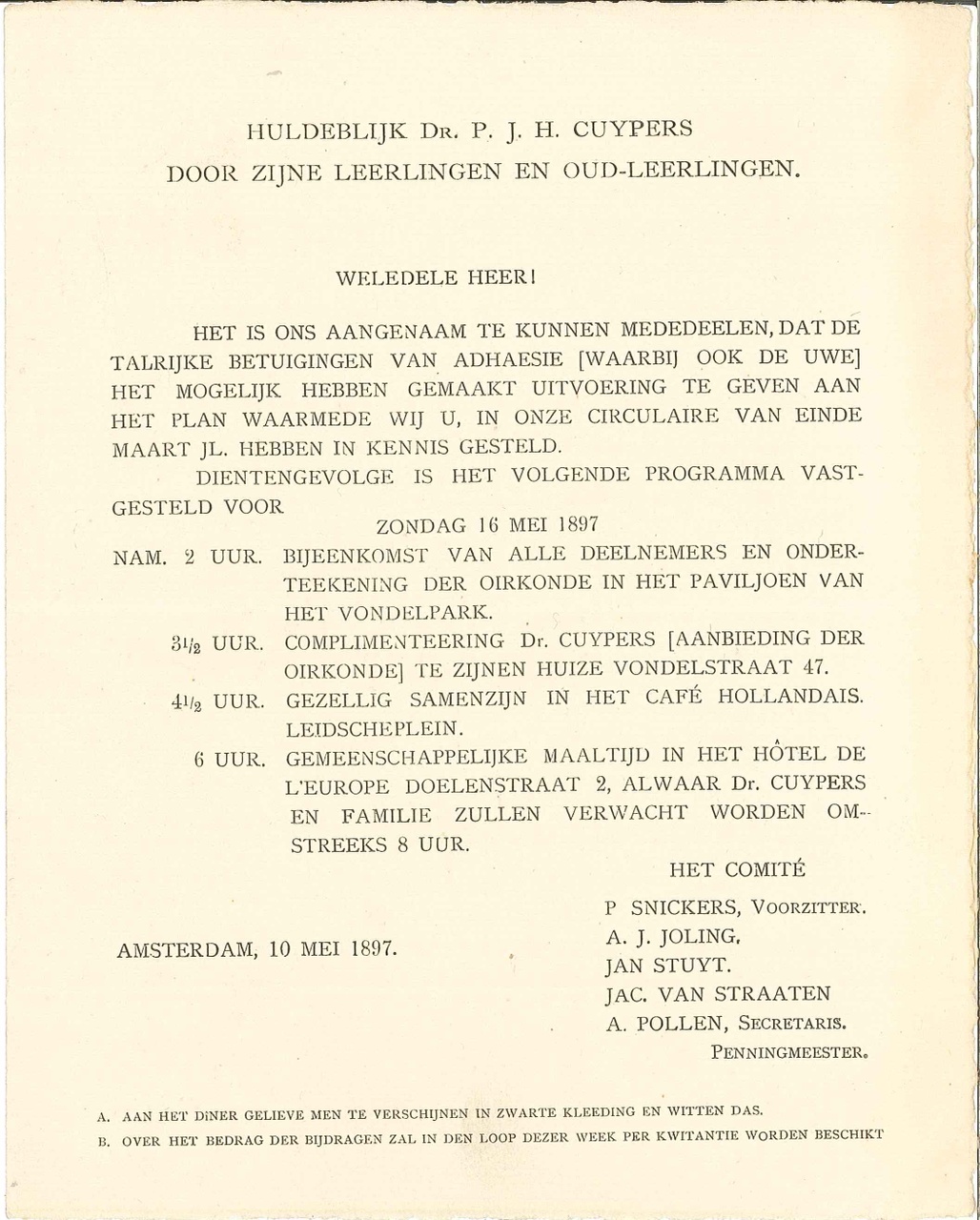 Programma-aankondigng t.g.v. van 70e verjaardag P.J.H. Cuypers