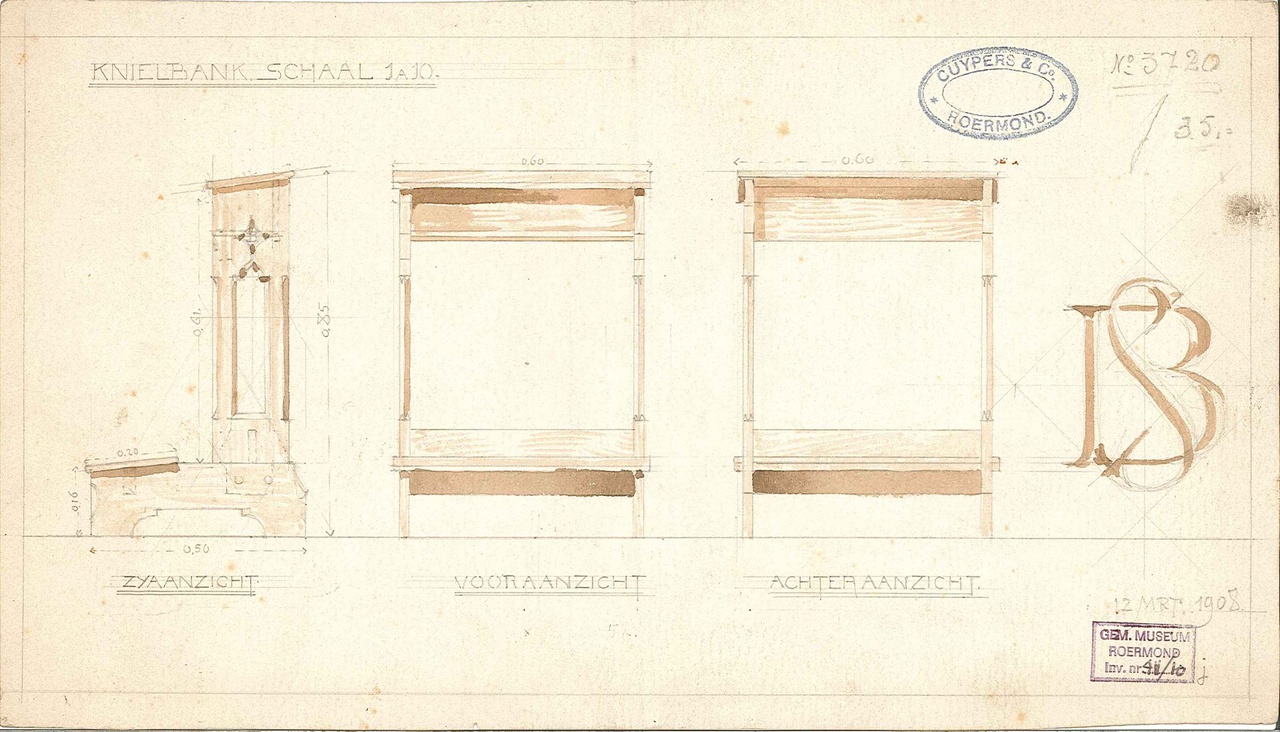 Tekening van knielbank