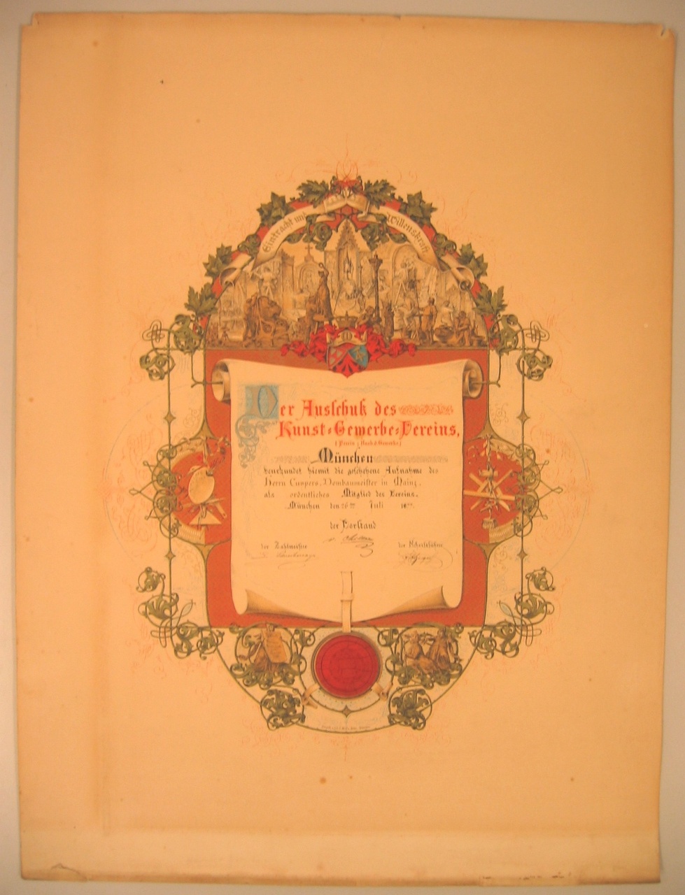 Lidmaatschap van de Kunst Gewerbe Vereins München aan P.J.H. Cuypers