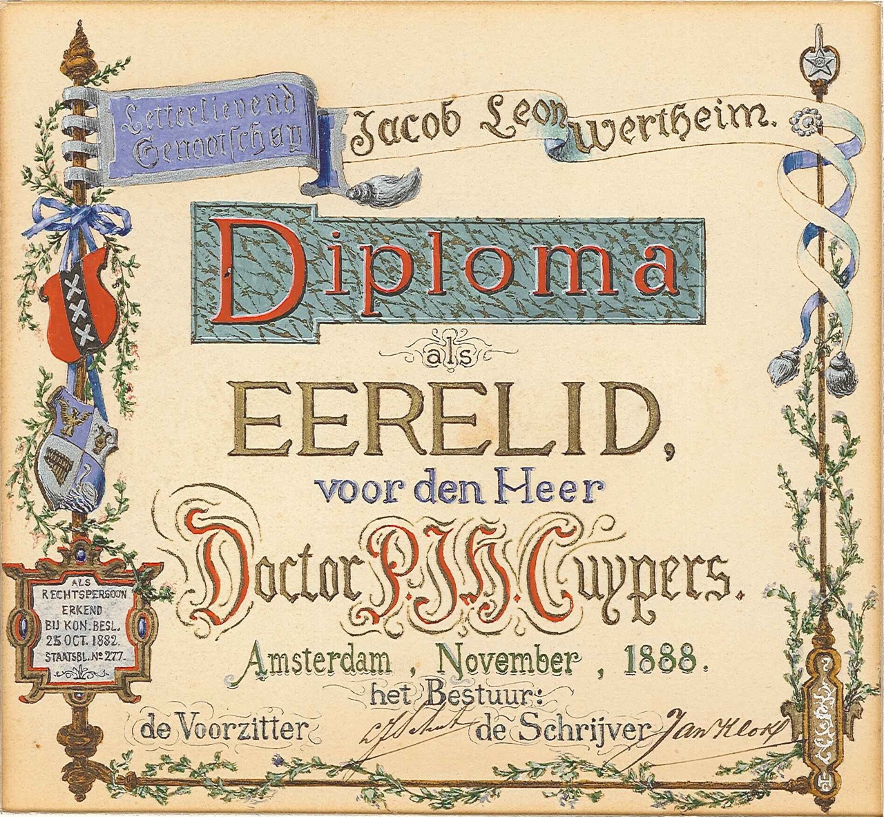 Ere-lidmaatschap van het Letterlievend Gezelschap J.L. Wertheim aan P.J.H. Cuypers