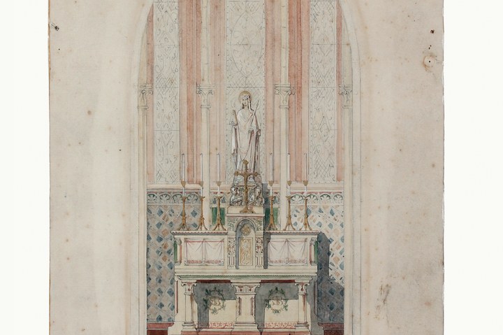 Ingekleurde ontwerptekening altaar St. Barbarakerk te Breda