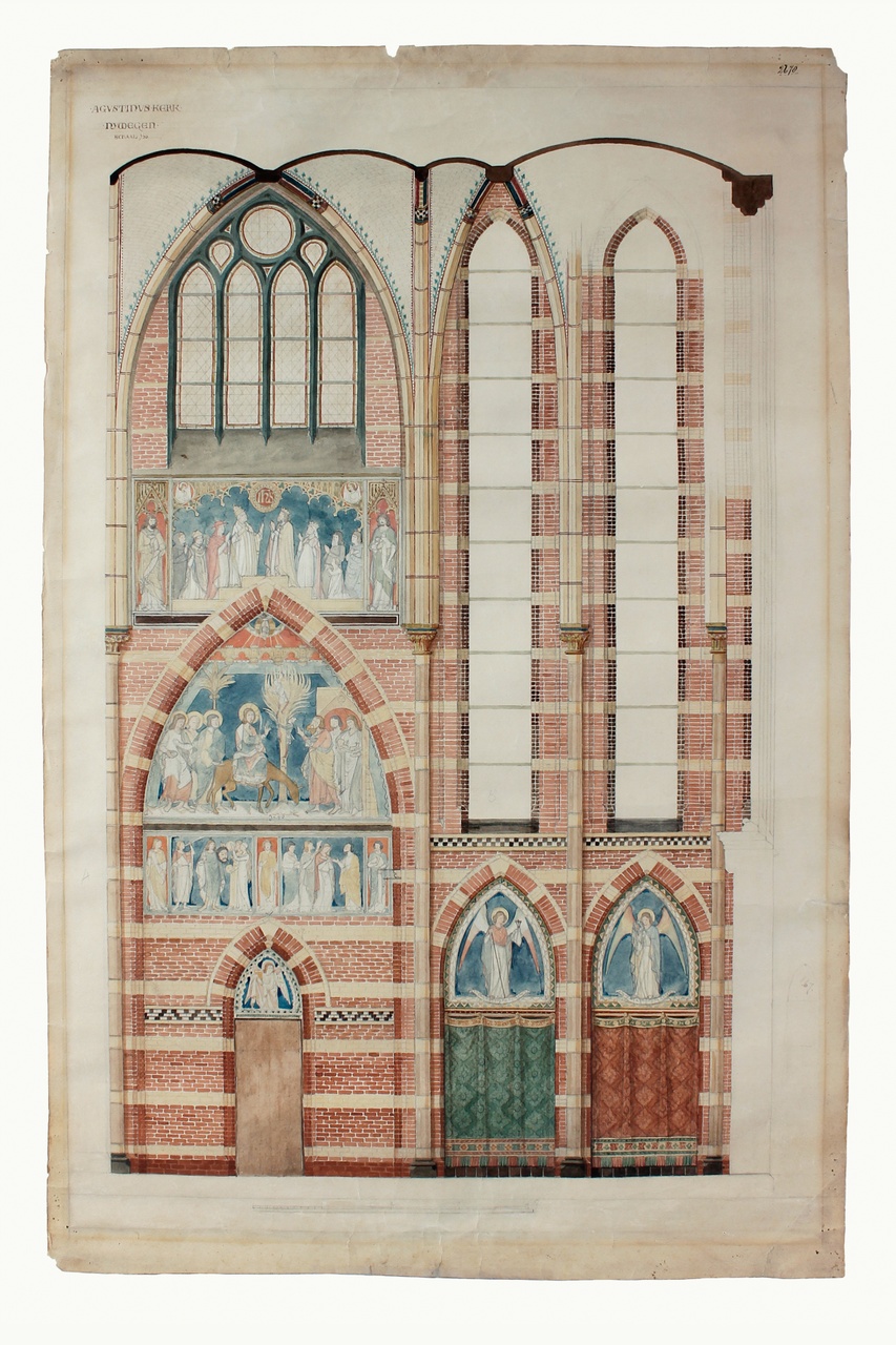 Ingekleurde ontwerptekening voor de St. Augustinuskerk te Nijmegen (1884-1871)