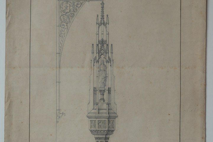 Ingekleurde ontwerptekening doopvont