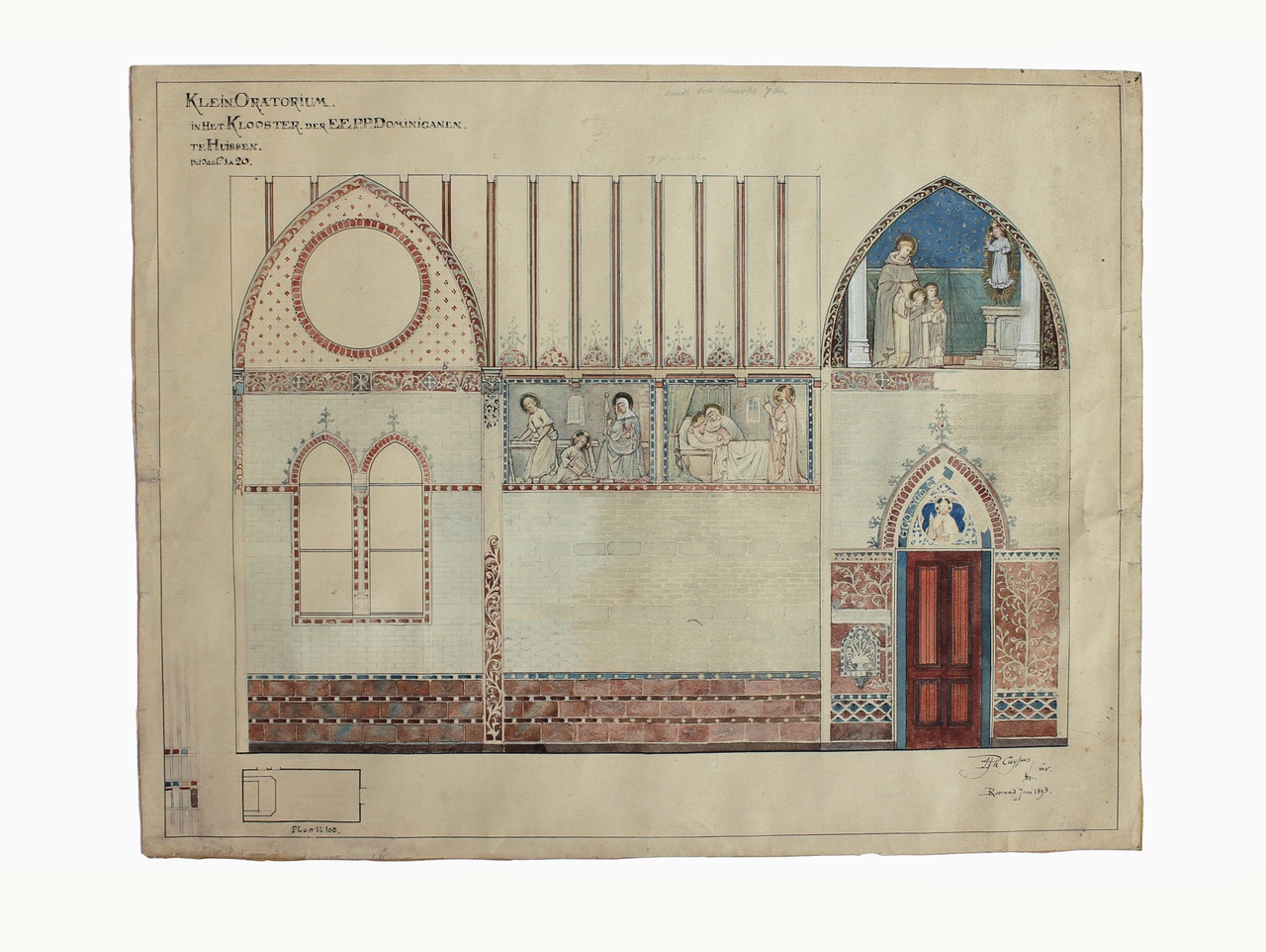 Ingekleurde ontwerptekening Klein Oratorium Dominicanenklooster te Huissen