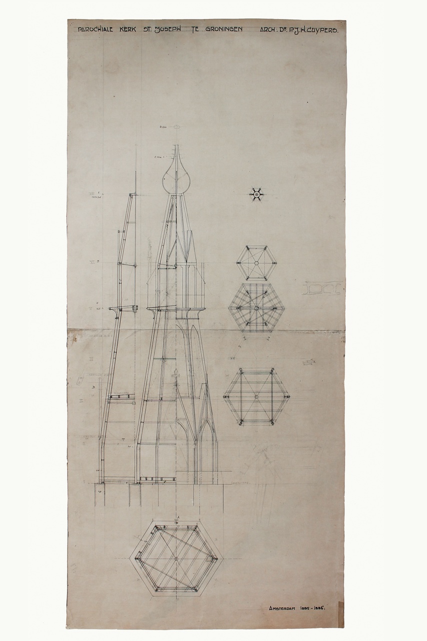 Ontwerptekening torenspits van de parochiekerk St. Jozef te Groningen