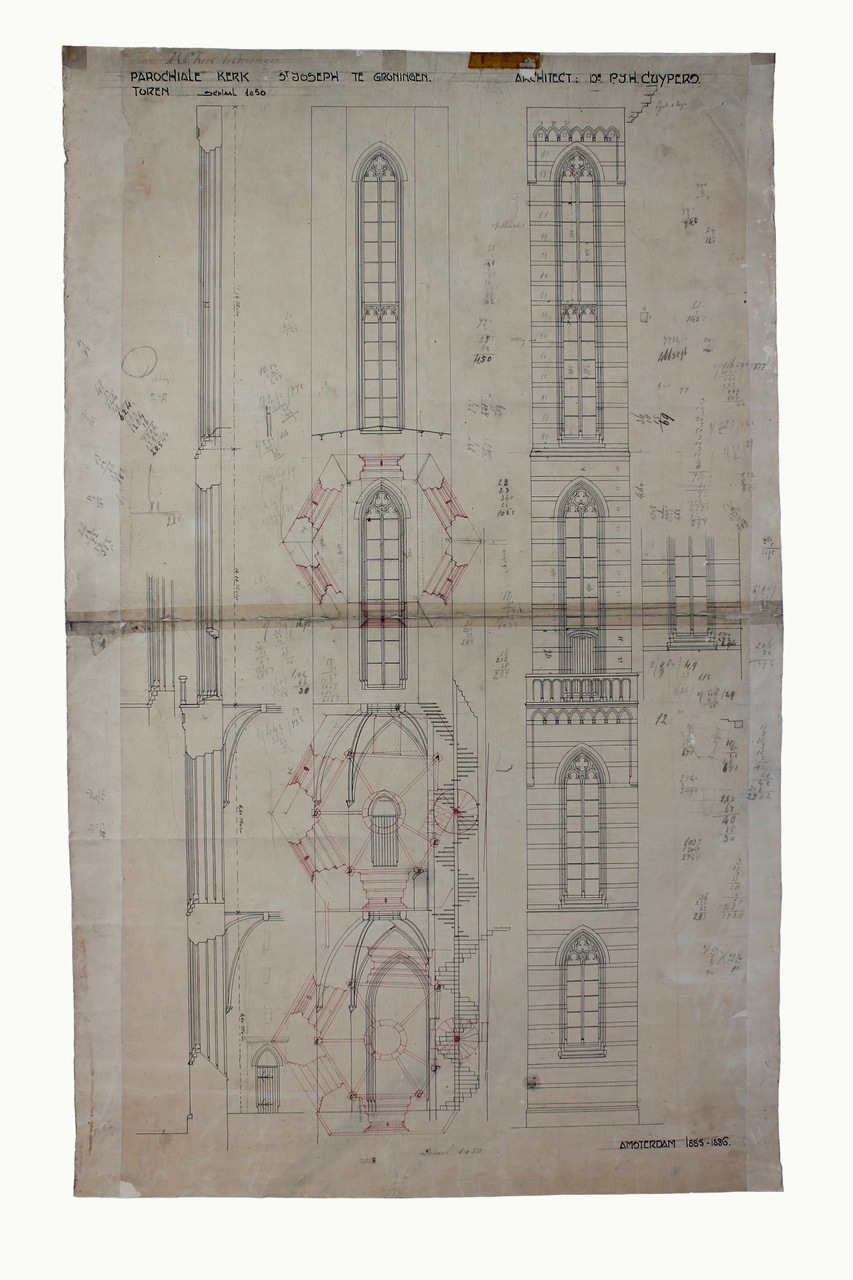 Ontwerptekening toren van de parochiekerk St. Jozef te Groningen