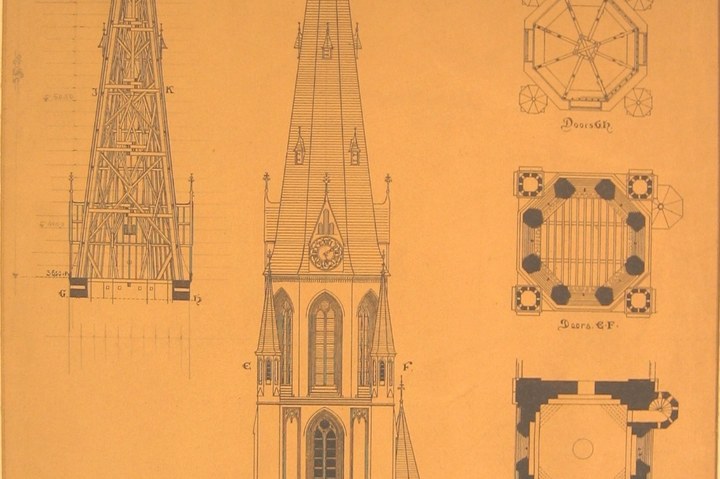Reproduktie van ontwerptekening van de St. Josephkerk te Enschede