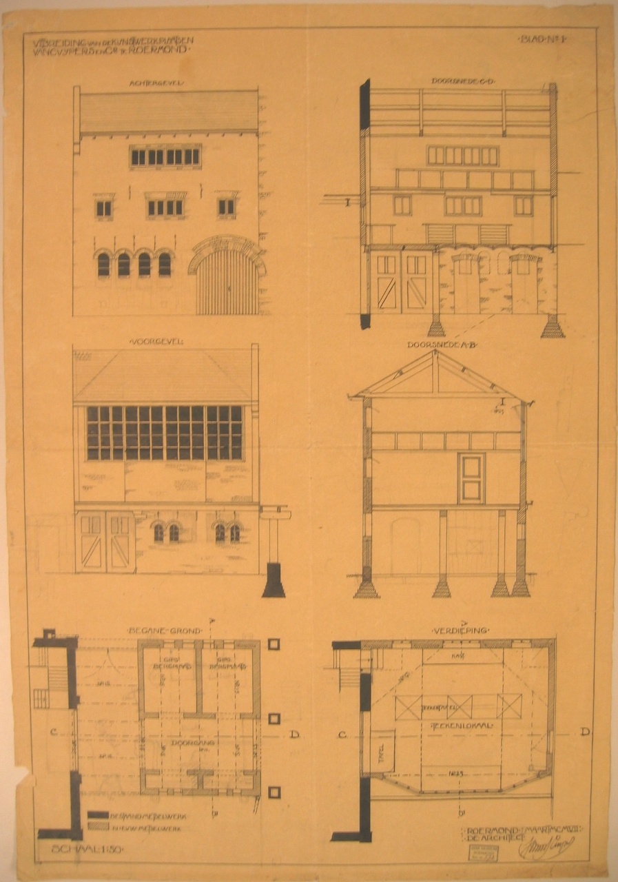 Bestektekening uitbreiding van de Kunstwerkplaatsen Cuypers & Co.