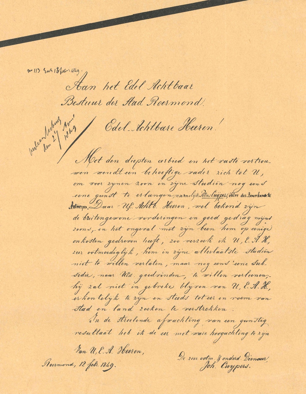 Reproductie van een brief van de vader van Dr. P.J.H. Cuypers