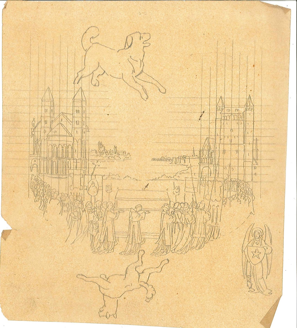 Verzameling kleine tekeningen van beelden etc. uit Cuypers' Kunstwerkplaatsen