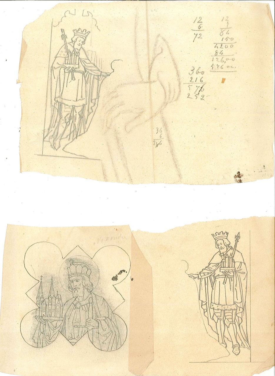 Verzameling kleine tekeningen van beelden etc. uit Cuypers' Kunstwerkplaatsen