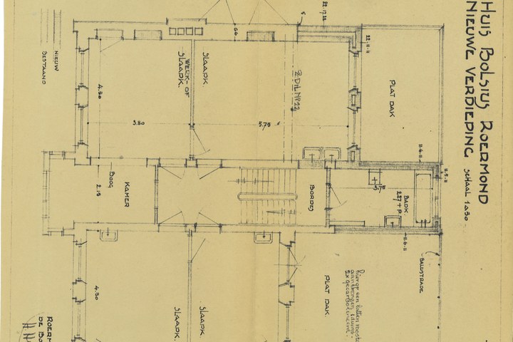 Map met tekeningen en bestek betreffende de verbouwing van het woonhuis Andersonweg 10 (voorheen Maastrichterweg 3), in opdracht van Mr. F.J. Bolsius.