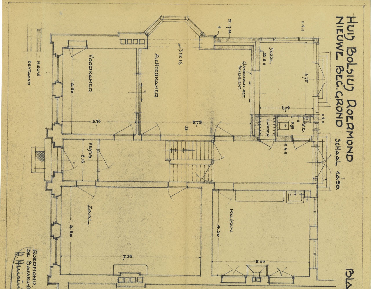 Map met tekeningen en bestek betreffende de verbouwing van het woonhuis Andersonweg 10 (voorheen Maastrichterweg 3), in opdracht van Mr. F.J. Bolsius.