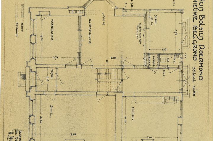 Map met tekeningen en bestek betreffende de verbouwing van het woonhuis Andersonweg 10 (voorheen Maastrichterweg 3), in opdracht van Mr. F.J. Bolsius.