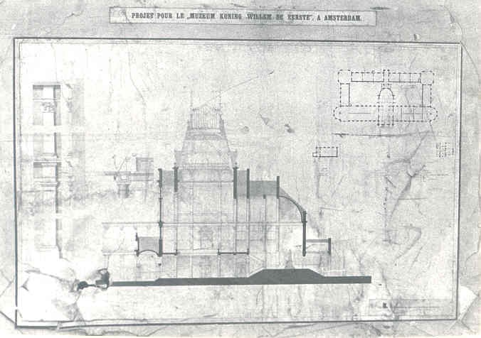 Ontwerptekening Project Pour le Museum Koning Willem I te Amsterdam (doorsnede)