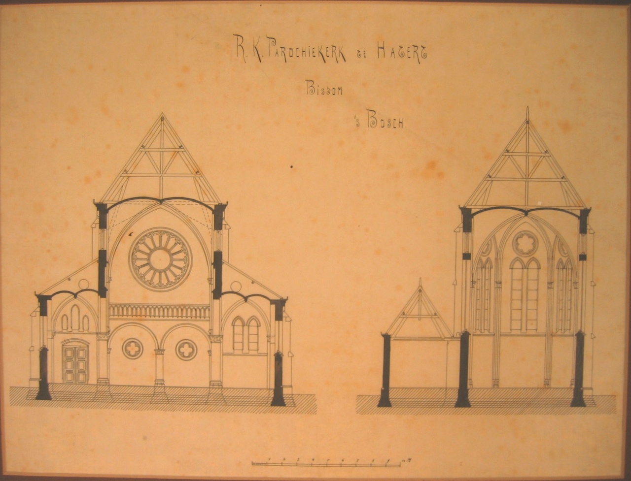 Doorsneetekening van de R.K. Parochiekerk te Hatert, Bisdom Den Bosch