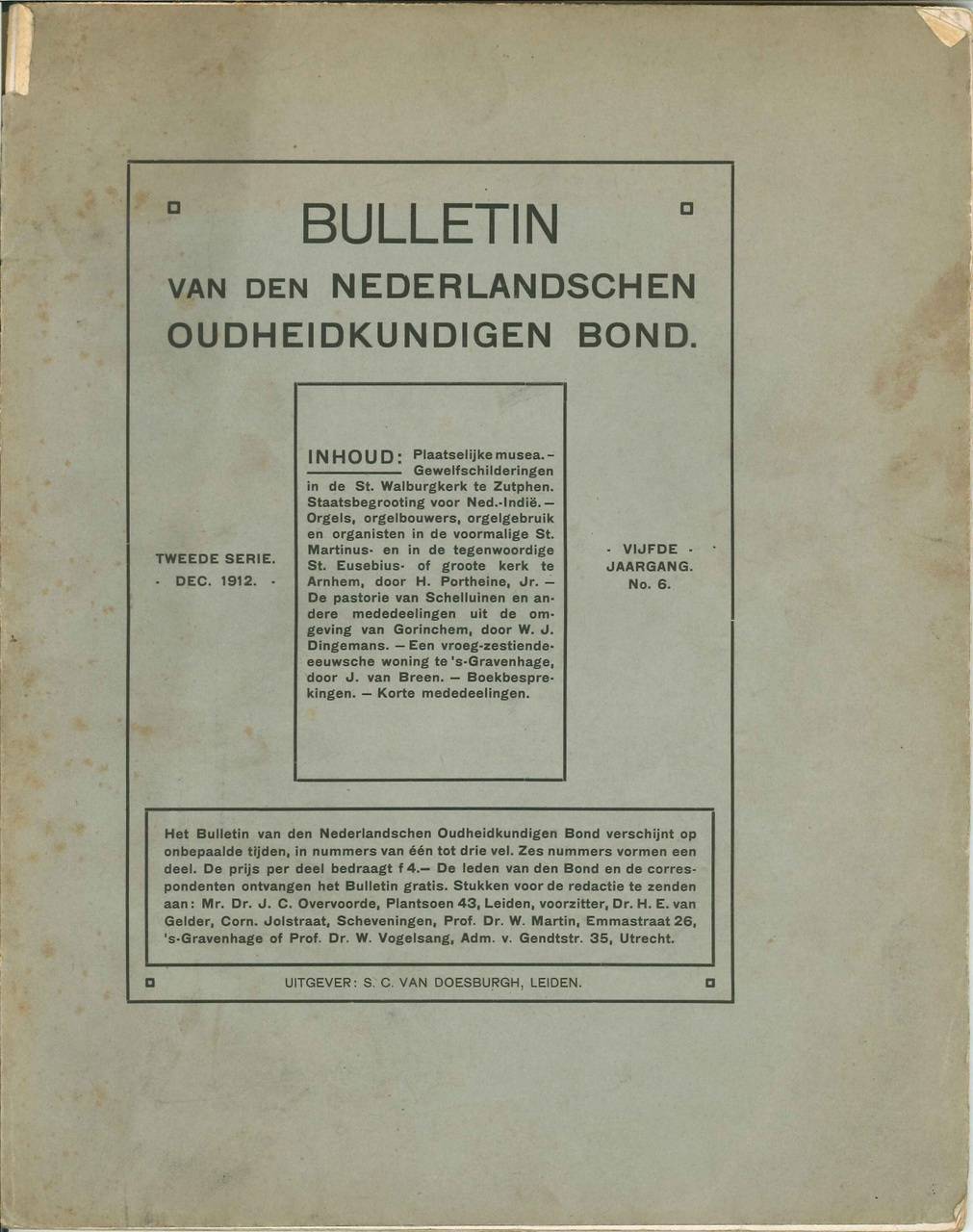 Bulletin van den Nederlandschen Oudheidkundigen Bond, jaargang 5, nr. 6, december 1912