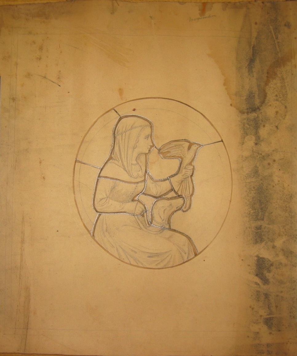 Ontwerptekening voor een glas-in-loodraam met als thema de maand november.