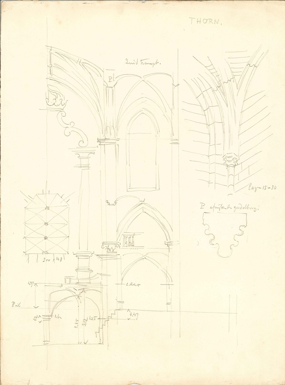 Enkele ontwerpschetsen uit 1911 voor restauratie van de Stiftskerk (Michaëlkerk) in Thorn.