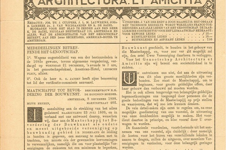 Verzamelmap met exemplaren van het tijdschrift ARCHITECTURA uit het vierde kwartaal van 1898.