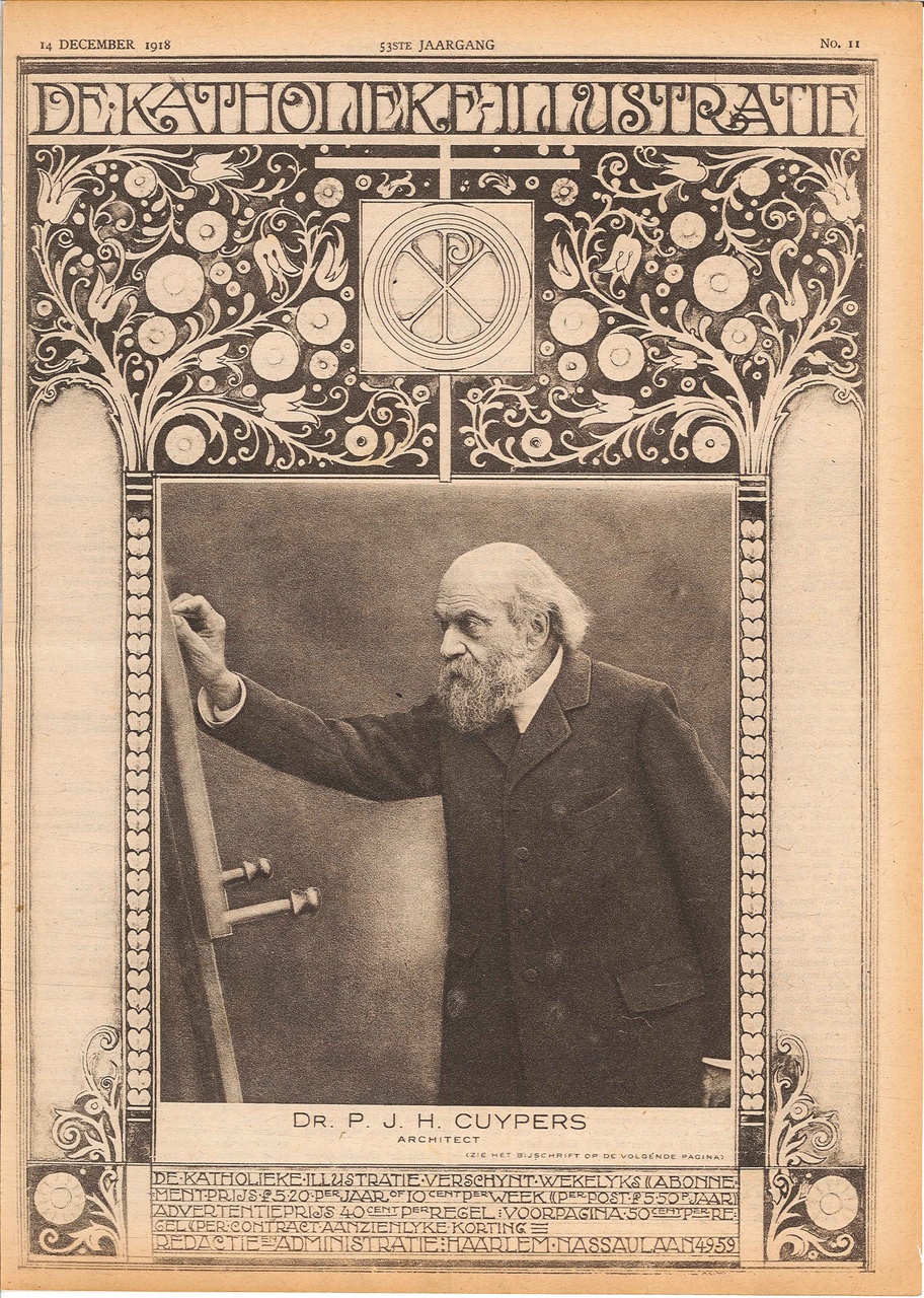 Twee pagina's uit het tijdschrift De Katholieke Illustratie van 14 december 1918 met daarop een fotoportret van dr. P.J.H. Cuypers en een toelichting door dr. Cuypers zelf.