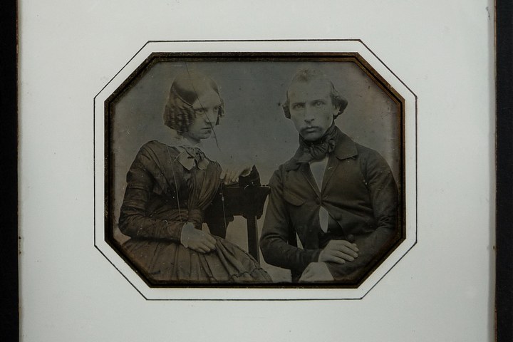 Daguerreotype foto van architect Carl Weber en eerste echtgenote Emily of Stratford de Redcliffe.