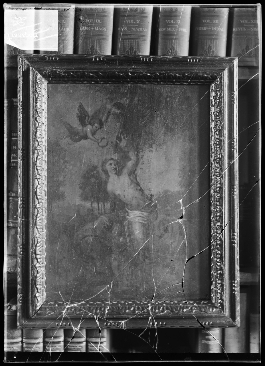 Glasnegatief van foto van producten uit de Cuypers' Kunstwerkplaatsen: "Foto van schilderij van Sint Sebastianus".