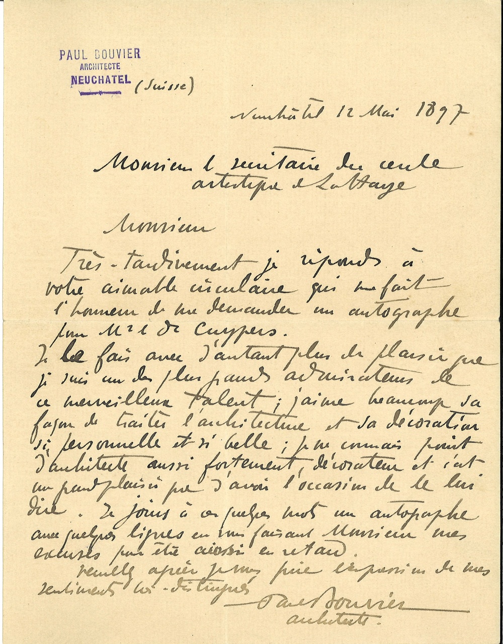 Gebonden album met gelukwensen aan dr. P. Cuypers t.g.v. zijn 70-ste verjaardag op 16 mei 1897 op afzonderlijke wenskaarten van diverse collega-architecten: wenskaart