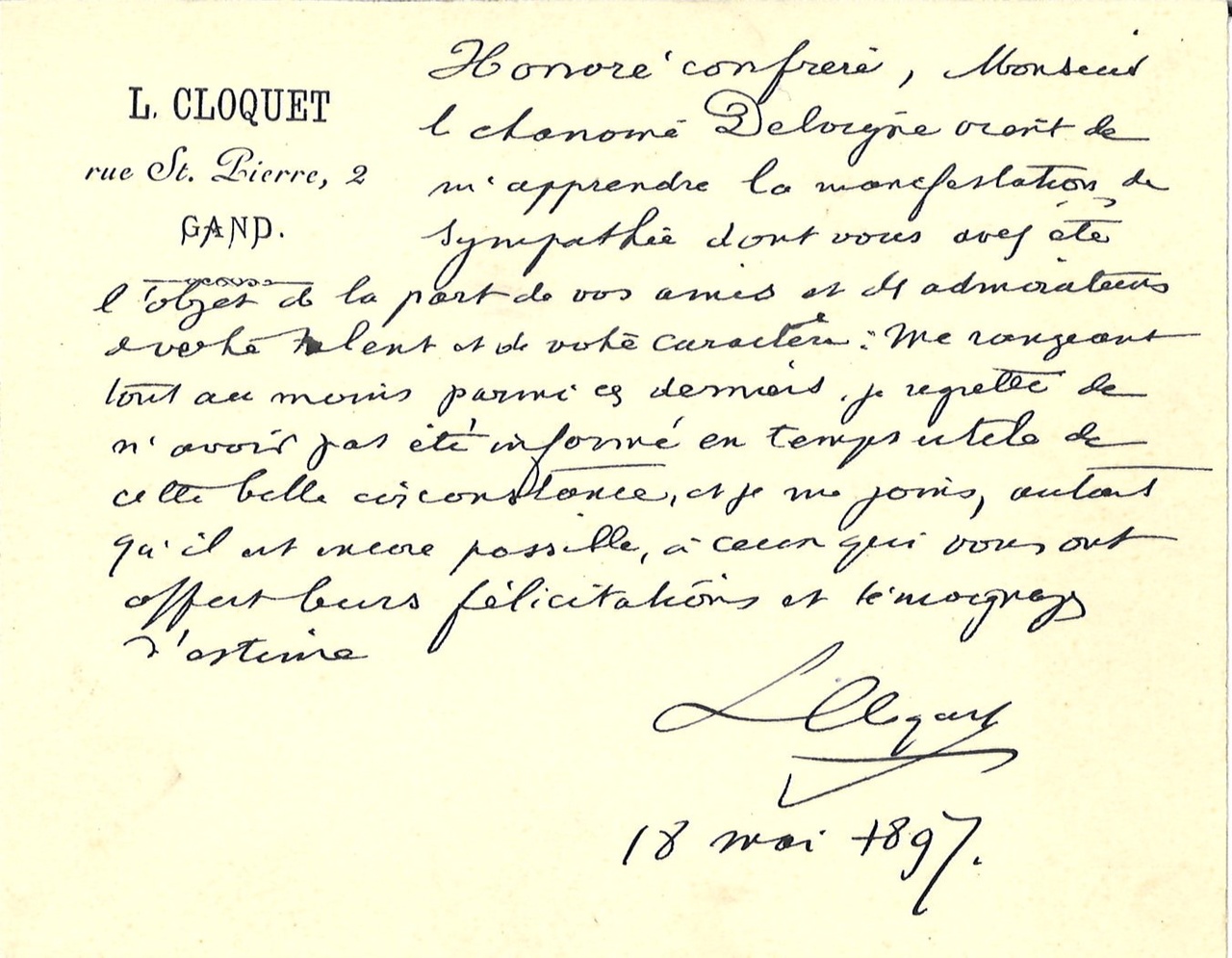 Gebonden album met gelukwensen aan dr. P. Cuypers t.g.v. zijn 70-ste verjaardag op 16 mei 1897 op afzonderlijke wenskaarten van diverse collega-architecten: wenskaart