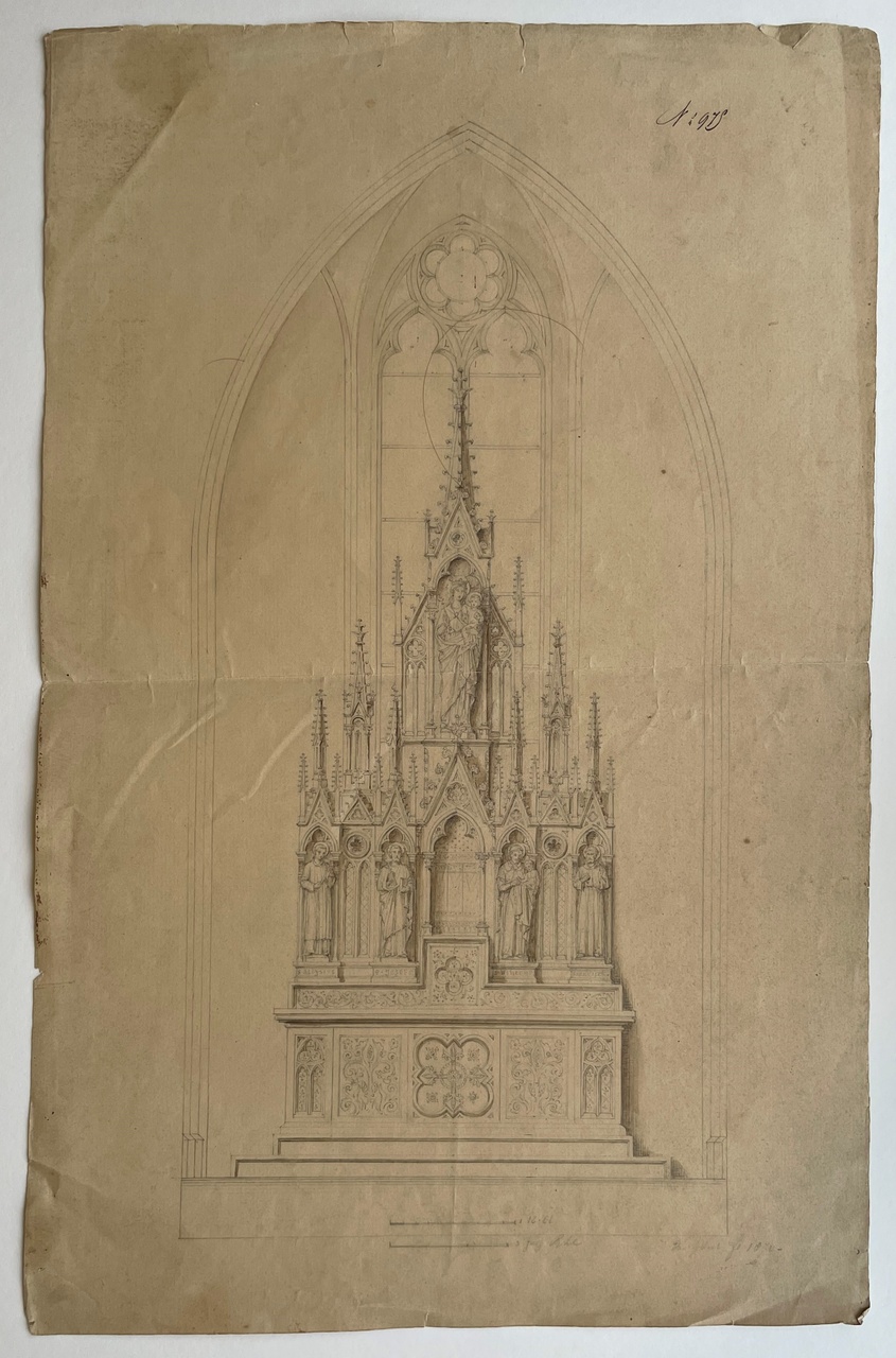Ontwerptekening van een altaar, mogelijk vervaardigd voor de kloosterkapel van "De Kreppel" in Heythuysen