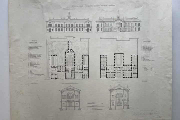 Map met 24 gedrukte ontwerptekeningen etc.: 4 x Oisterwijk (Pierre Cuypers), 1 x Steenbergen (Pierre Cuypers) 3 x Heerlerheide (Joseph Cuypers) en 15 x Amsterdam Obrechtkerk (Joseph Cuypers) + een ontwerp voor een R.C. Oude Mannen en Vrouwen Gesticht te s'Gravenhage door de architect M.G. Tetar van Elven