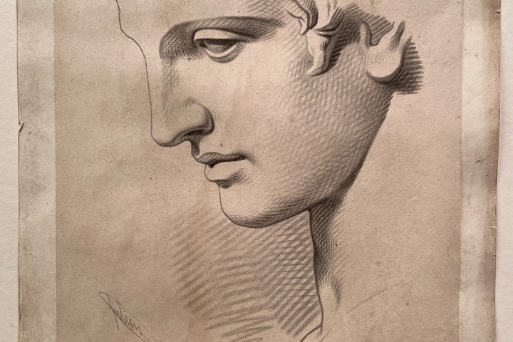 Schets uit: Ëtudes d' Apres l'Antique. Mannenhoofd van zijkant (Mercurius)