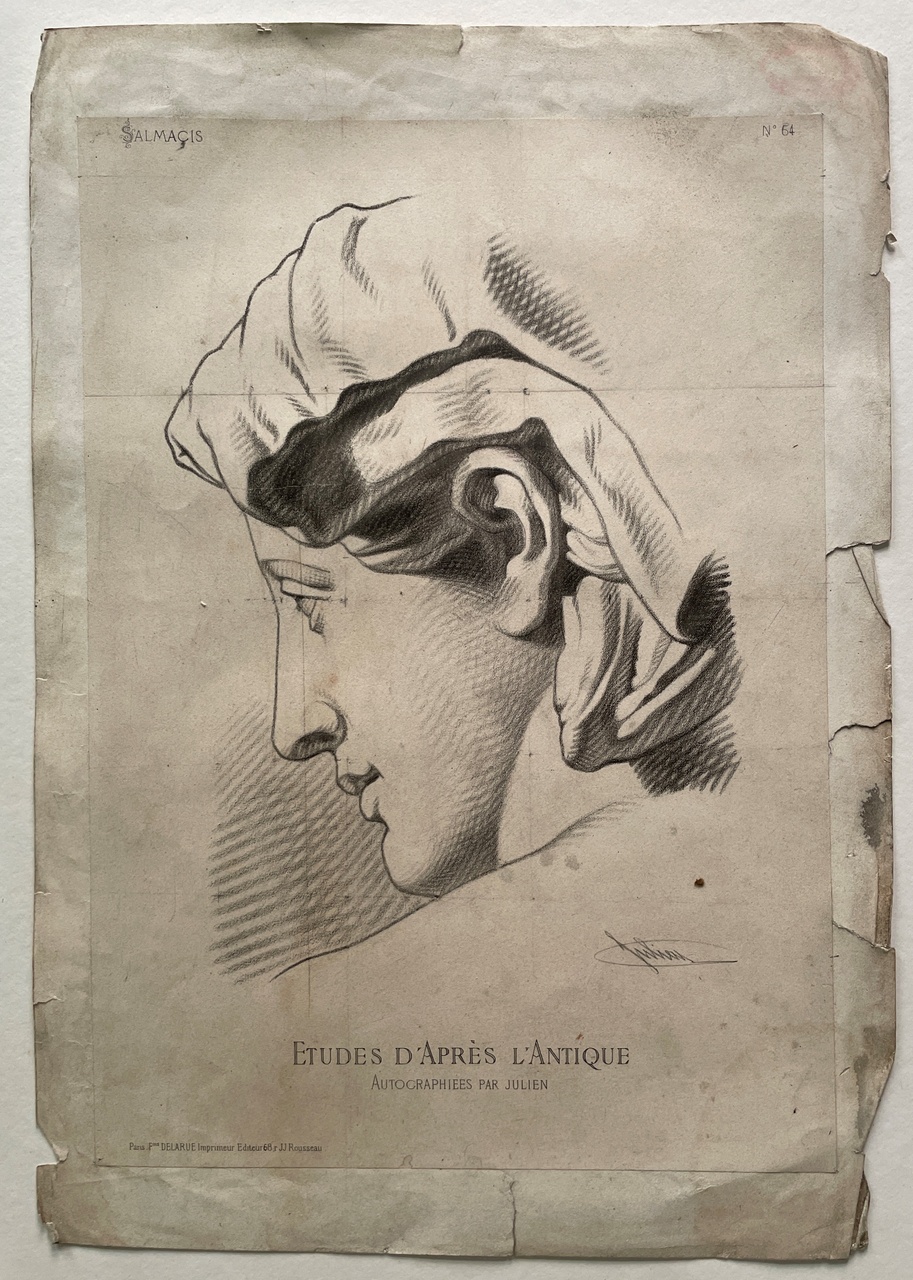 Schets uit: Ëtudes d' Apres l'Antique. Mannenhoofd schuin van achteren. (Salmacis)