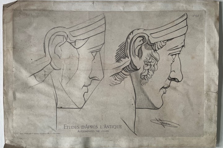 Schets uit: Ëtudes d' Apres l'Antique. Twee gehelmde mannenhoofden van zijkant (Drusus)
