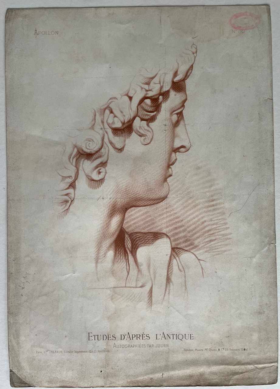Schets uit: Ëtudes d' Apres l'Antique. Mannenhoofd schuin van achteren. (Apollo)