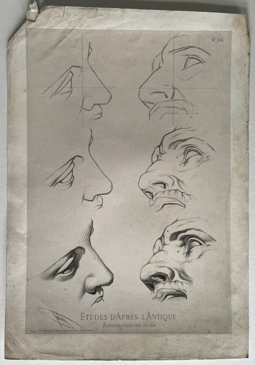 Schets uit: Ëtudes d' Apres l'Antique. Zes details van mannenhoofd.