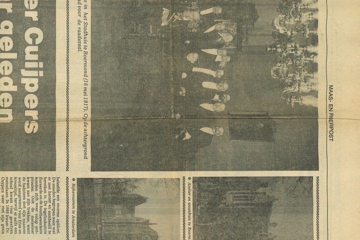 Enkele foto's en een bidprentje van Joseph Cuypers en een krantenartikel.
6836d: Krantenartikel uit de Maas- en Roerpost van 12 mei 1977, geschreven t.g.v. de 150-ste geboortedag van Pierre Cuypers