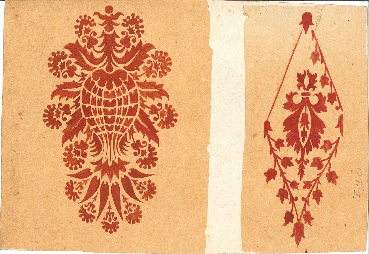 Ontwerp voor ornamentering (sjabloon?) met o.a. florale motieven