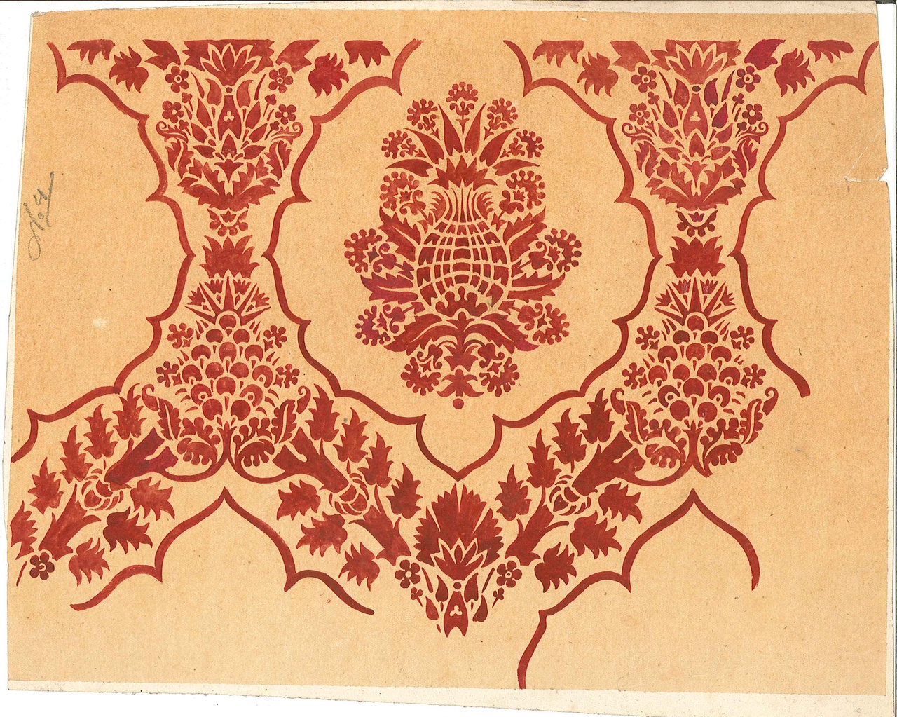 Ontwerp voor ornamentering (sjabloon?) met o.a. florale motieven