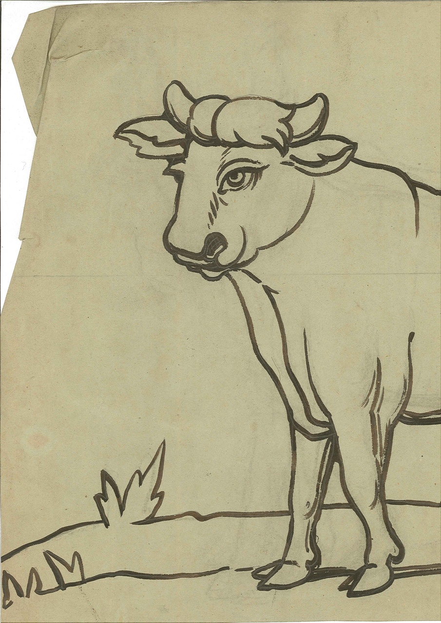 Ontwerp voor een tekening uit de 12 sterrenbeelden uit de Dierenriem: Stier (april).