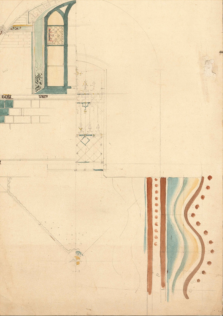 Ontwerp voor een kerkinterieur met boograam