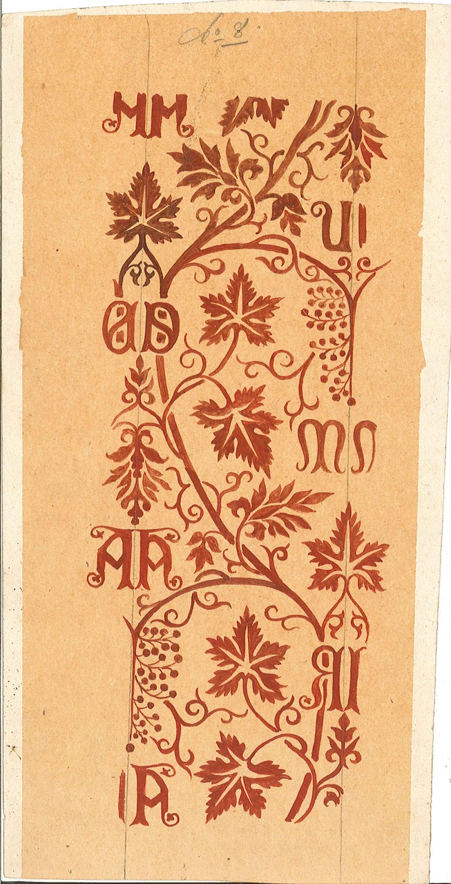 Ontwerp voor ornamentering (sjabloon?) met o.a. florale motieven