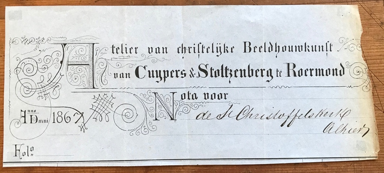 Briefhoofd van de voorloper van Cuypers' Kunstwerkplaatsen uit 1867